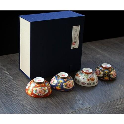 Enamel small tea cup set antique blue and white porcelain teacup retro palace ceramic tea bowl teaware gift box