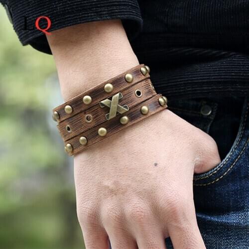 New Fashion Simple Genuine Leather Mens Bracelets Popular High Quality Soft Knight Courage Bandage Wrap Charm Bracelets Gifts