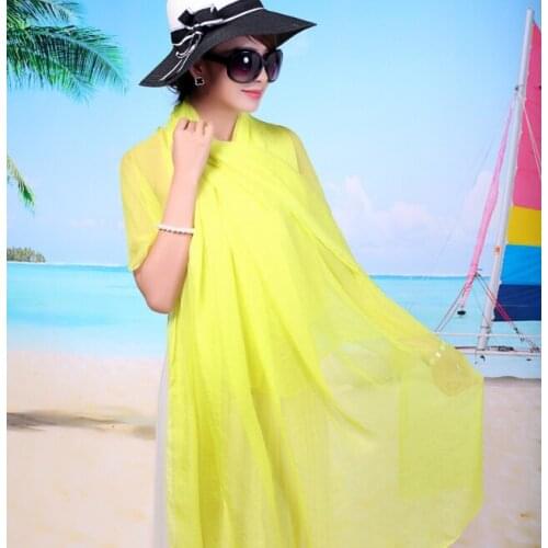 New solid color all-match simulation silk scarf ladies gauze sunscreen oversized beach towel chiffon scarf