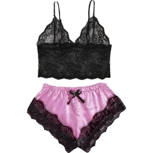 Sexy Lace Bra Pajamas Women Silk Lace Casual Loose Solid Sleeveless Babydoll Nightgown Sleepwear Summer Clothes