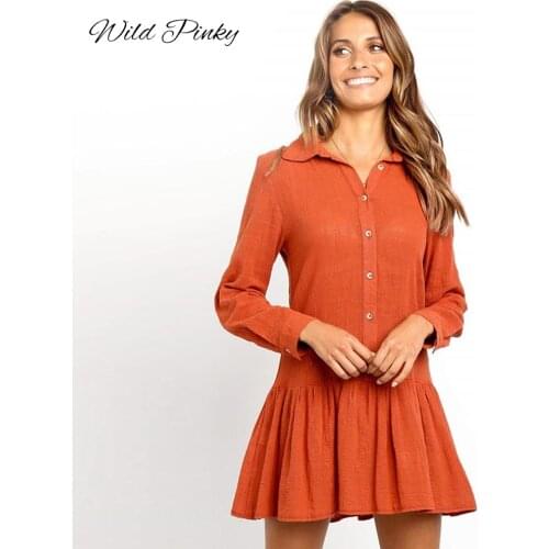 WildPinky Long Sleeve Shirt Dress 2020 Summer Boho Beach Dresses Women Ruffles A-line Autumn Winter Mini Party Dress Vestidos
