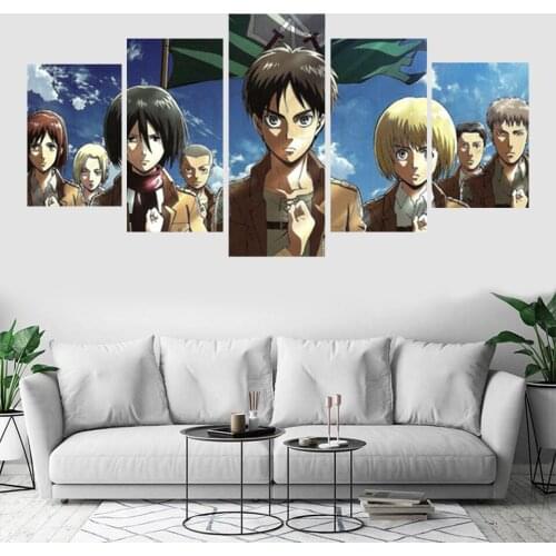 Poster Japanese Anime Painting 5 Pieces Attacking Giant 1 Canvas Print Clear Image Living Room Home Decoration Art Modularity
