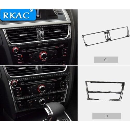 Car carbon fiber console control CD frame cover trim interior air conditioning knobs decorative frame for A4 A5 B8 Refit
