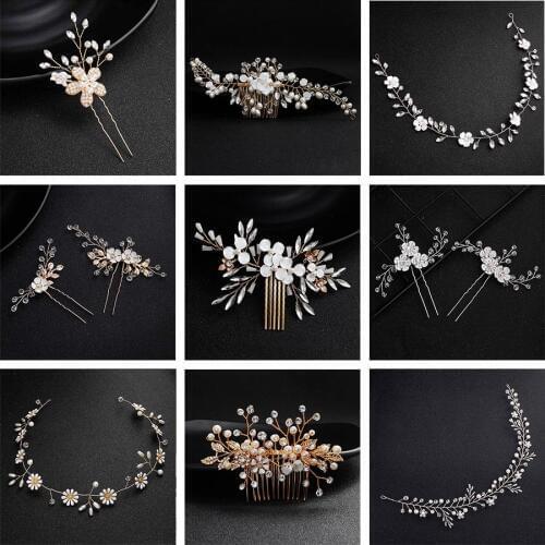 QYY 2019 Classic Wedding Pearl Hair Clips and Pins Hair Comb Handmade Flowers Headpiece Wedding Bridal Hair Accessories