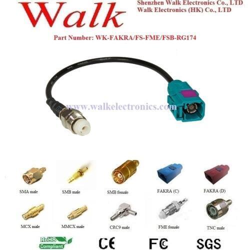 RF cable assembly: FAKRA female straight to FME female straight bulkhead with RG174 cable