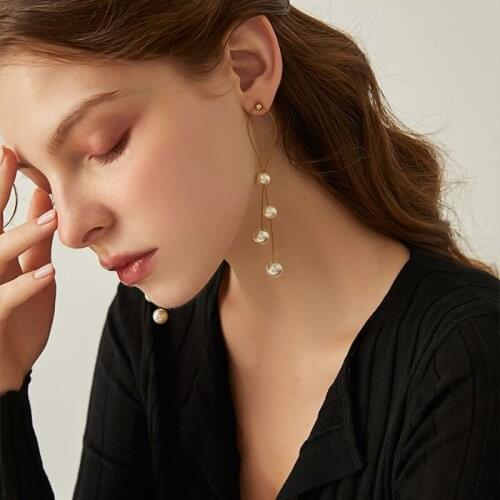 Trend Simulation Pearl Long Earrings Female White Round Pearl Wedding Pendant Earrings Fashion Korean Jewelry Earrings