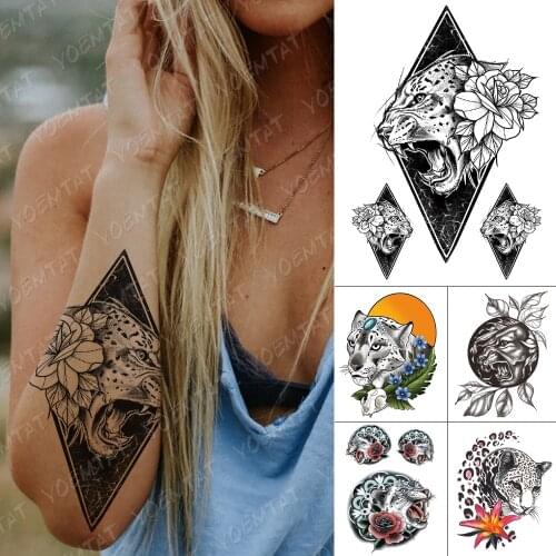 Waterproof Temporary Tattoo Sticker Geometric Leopard Flash Tattoos Diamond Rose Sun Body Art Arm Fake Tatoo Women Men