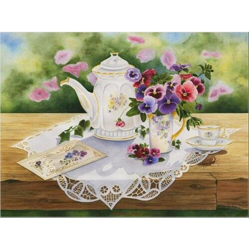 Counted Cross Stitch Kits Needlework Embroidery - Crafts 14 ct Aida DMC Color DIY Arts Handmade Home Decor - Victorian Tea