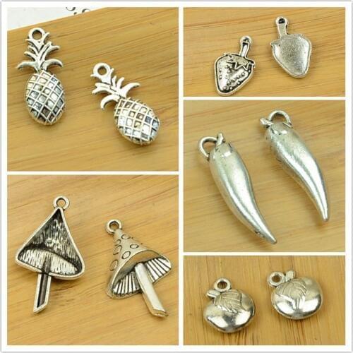 Apple/strawberry/pineapple/mushroom/hot pepper/cherry/corn fruit shape alloy DIY charm pendant jewerly accessories findings hot