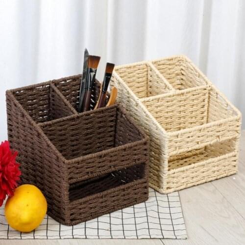 Storage Box Eco-friendly Large Capacity Japanese-style 3 Grids Sundries Desktop Container for Office