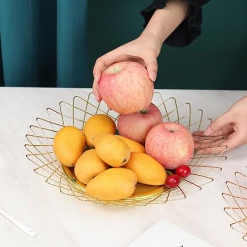 Nordic Mirror Fruit Tray Wrought Iron Storage Plate Fruit Snack Cookies Basket Holder Home Decor