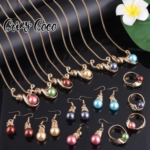 Cring Coco Pearl Pearl Necklace Set Hawaiian Polynesian Earrings and Necklace Set Jewelry Ring Sets Designer Jewellery for Women