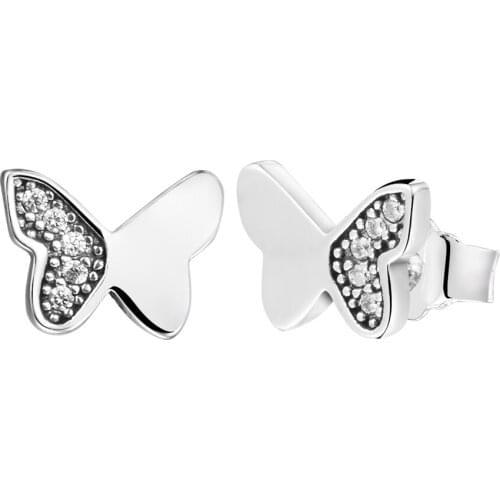 Authentic 925 Sterling Silver Butterfly Studs Earrings For Women Wedding Party Gift DIY Silver 925 Earring Jewelry