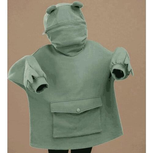 Mori Women Spring Autumn Thick Loose Sweatshirt Kawaii Frog Casual Hooded Hoodies Kangaroo Pocket Pullover Top