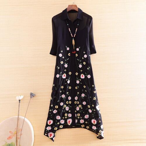 High-end Summer Women 2 Pieces Coat Embroidery Dress fashion Thin and light Plus Size elegant Lady Loose Dress female M-XXXL