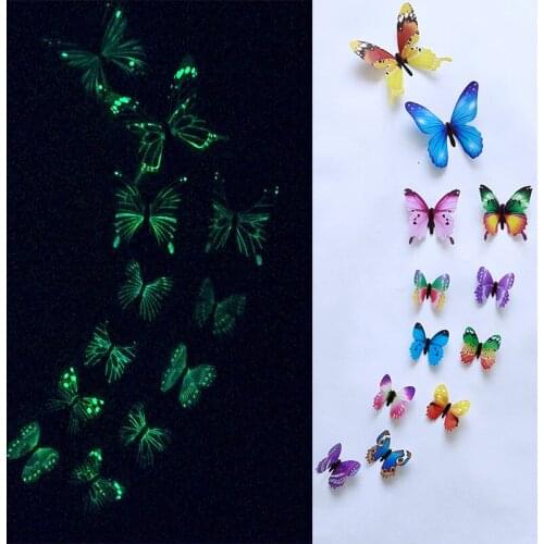 12pcs Luminous Butterfly Design Decal Art Wall Stickers Butterflies For Wedding Party Decoration Home 3D Fridge Sticker Wallpape