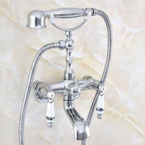 3-3/8" Chrome Bathroom Tub Faucet Telephone Style Bathroom Bathtub Wall Mounted With Handshower Swive Tub Spout Nqg423