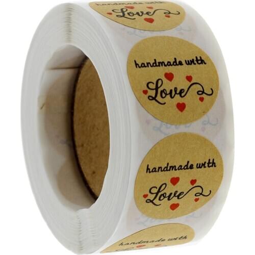 Handmade with Love Heart Stickers Labels Stickes For Envelope Packaging Gift Card Stationery Stickers Decoration 500pcs/roll