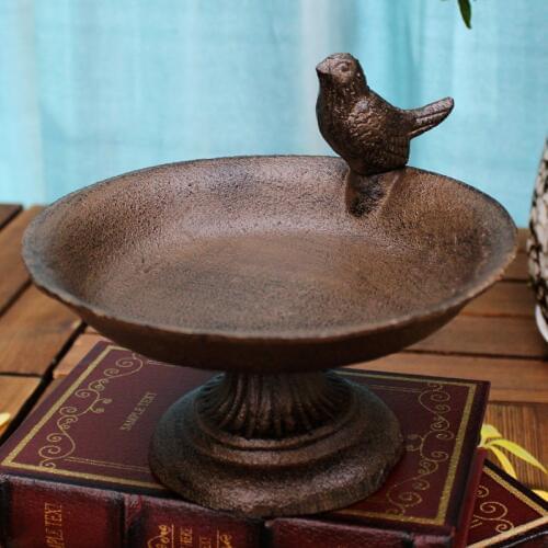 Antique Rustic Round Cast Iron Footed Bird Feeder With Round Base Home Garden Decor Tabletop Heavy Iron Storage Bowl Plate Tray