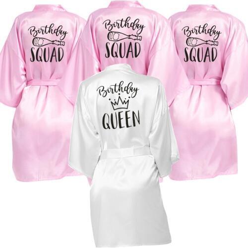 Birthday Queen&Squad Birthday Party Robe Satin Women Princess Birthday Girl&Squad Party Favor Ladies Dressing Gift kimono Robes