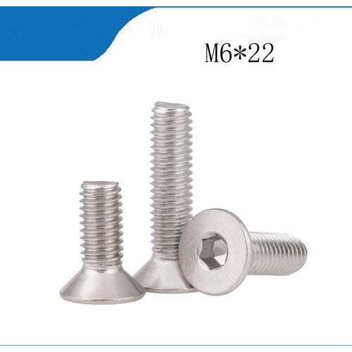 Free shipping 10pcs M6*22mm 304 Stainless steel Flat Screws Inner Hexagon Socket Countersunk Head Screwstainless nails,bolts