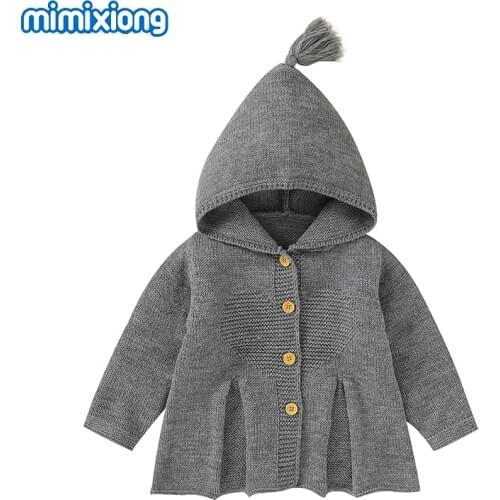 Baby Sweaters Cardigans Autumn Casual Hooded Long Sleeve Newborn Infant Kids Girls Knitwear Winter Solid Knitted Toddler Jackets
