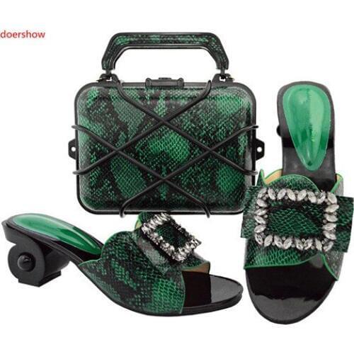 Doershow Women Shoes and Bag Set In Italy Shoe and Bag Set green Matching Shoes and Bag Set for African Party Italian TGF1-11