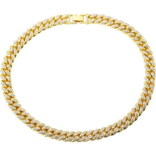 Double row full drill hip-hop Cuba chain new street hipsterCuban chain bracelet necklace cool male trend male star