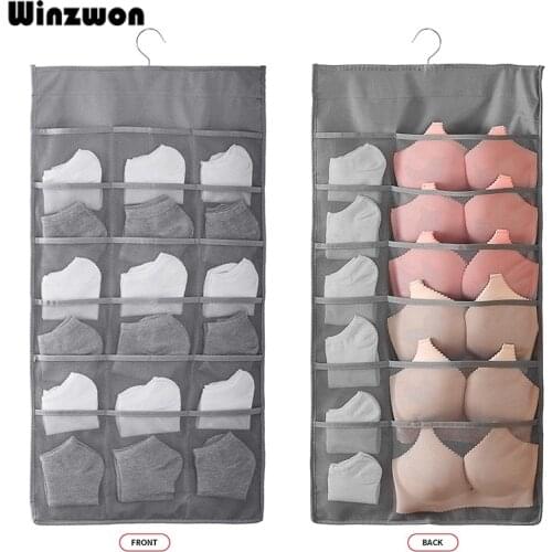 Dual Side Closet Wardrobe Hanging Storage Organizer 30 Mesh Pockets Underwear Bra Socks Space Saving Storage Holder Hanging Bag