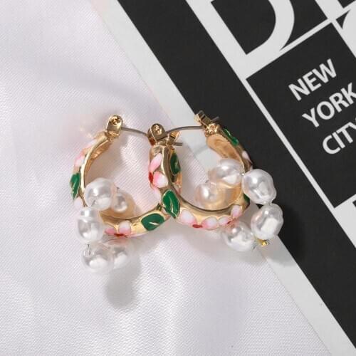 Hand-printed elegant pearl earrings cute hoop earrings fashion all-match earrings