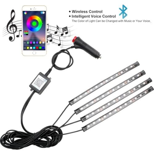 Sound Music Control App Bluetooth Control Car Floor Atmosphere Lamp RGB LED Strip Lights 4 in 1 Car Interior Lights