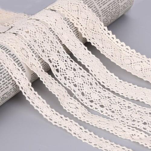 Beige Fabric Cotton Lace 12mm-60mm 5 yards/lot Trim Ribbon Sewing Crafts Sewing Apparel Lace Home Garment Handmade Accessories
