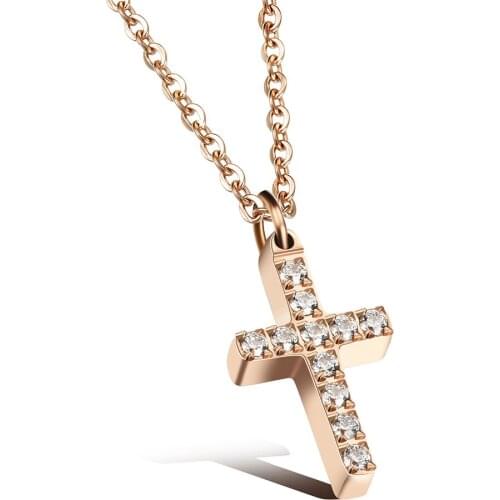 Retro Cross Unisex Pendant Necklace Classic 316L Stainless Steel With Cubic Zirconia Women Men Jewelry 2 Colors N17067