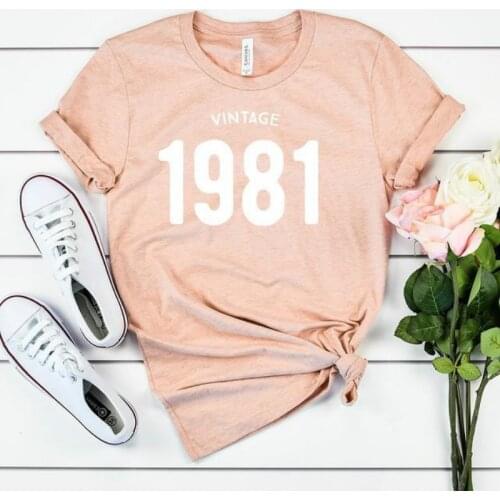 JFUNCY VINTAGE 1981 White Letter Print Plus Size Woman Tshirts Women T Shirt Casual Loose T-shirt Summer Tees 100% Cotton Tops