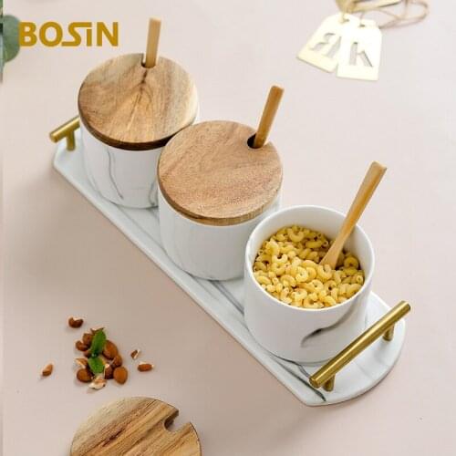 Ceramic Kitchenware Seasoning Jar Round Nordic Cruet Condiment Bottle Set Combination Creative Home Furnishing With Spoons