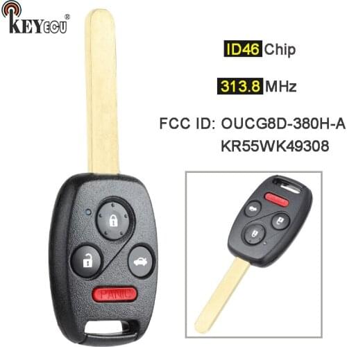 KEYECU 313.8MHz FCC: KR55WK49308 / OUCG8D-380H-A Replacement 3+1 4 Button Remote Key Fob for Honda Accord Element Pilot