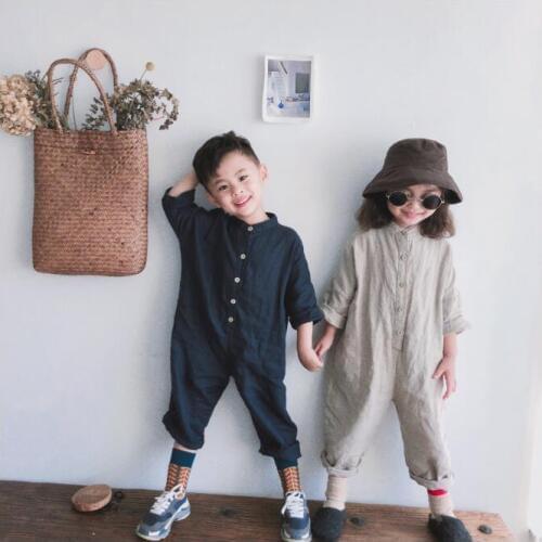 2019 new wholesale boys girls overalls spring cotton linen fashion kids long pants 2-7t HQ533