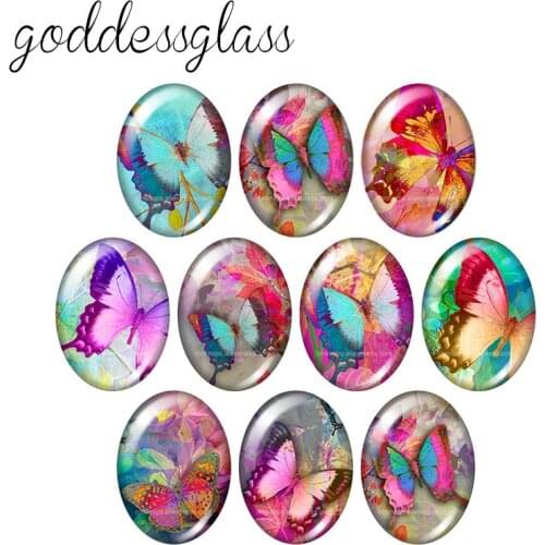 Beauty magical butterfly Hummingbirds 10pcs 13x18mm/18x25mm/30x40mm Oval photo glass cabochon demo flat back Making findings