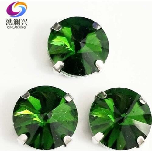Round shape Grass green AAA glass crystal Silver bottom claw rhinestones,flatback sew on stones,diy/apparel accessories SWR21