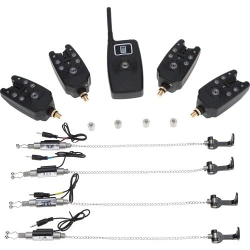Lixada Wireless Digital Fishing LED Alarm Alert Set 4 Fishing Bite Alarm + 1 Receiver with LCD Screen Indicator + 4 Chain Hanger