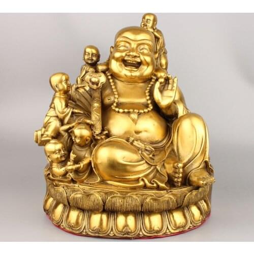 Boy outlets Pure copper medallion abital laughing Buddha furnishing icles Large copper maitreya protect peaceful room