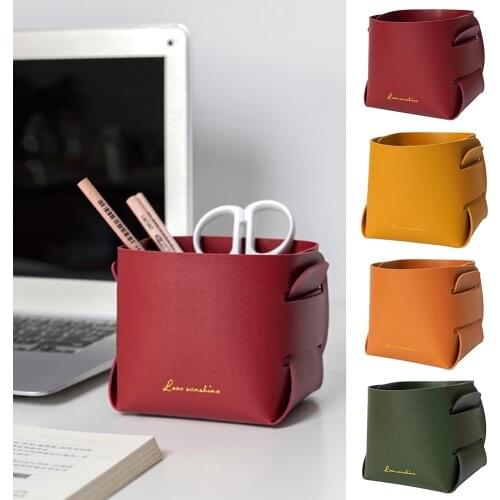 Desktop Storage Organizer Sundries Storage Box Cabinet Mini Storage Basket cartoon Leather Storage Cubes for Home Office School