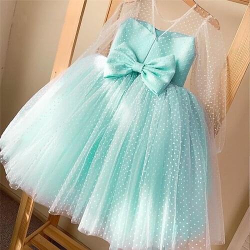 Baby Girls Clothing Sheer Dots Dress Kid Girl Wedding Eveing Party Ball Gown Birthday Prom Bow Dress Children Formal Costume