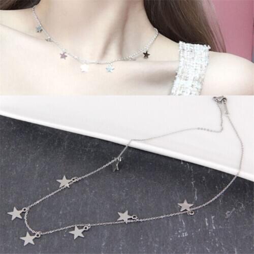 Stainless Steel Stars Necklaces For Women Lovers Silver Color Pentacle Fashion Pentagram Pendant Necklace Engagement Jewelry