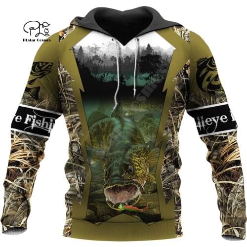 PLstar Cosmos NewFashion Animal Walleye Trout Fishing Fisher Camo Funny Outwear Tracksuit 3DPrint Harajuku Hoodies Men/Women B-2