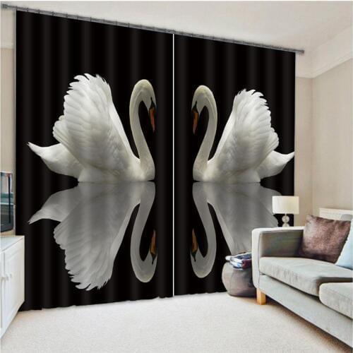 2017 Luxury White Swan 3D Blackout Window Curtains For Kids Bedding room Living room Hotel Drapes Cortinas
