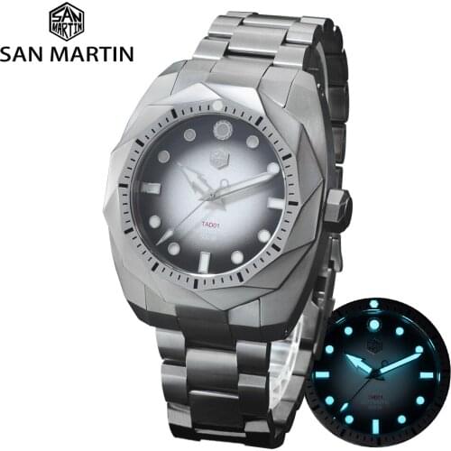 San Martin Diver Watches All Titanium Metal 50 Bar Deep Sea Whirlpool SW200 Automatic Mechanical Watch Sapphire Glass Luminous