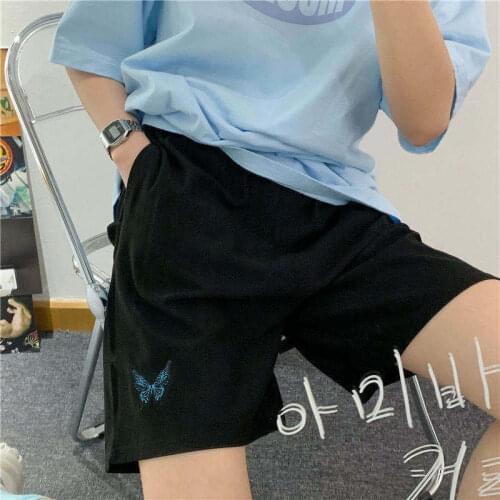 Shorts Y2K Butterfly embroidery summer Korean style Loose wide legs femme short sets casual harajuku plus size women clothing