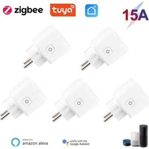 Tuya ZigBee EU Smart Plug 15A Power Monitor Timer Socket Remote Smart Timer Switch AC110- 250V Compatible With Alexa Google Home