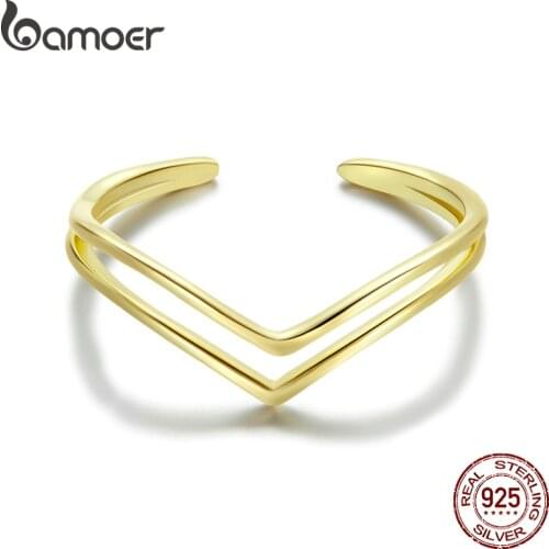 Bamoer Gold Vintage Double Square Crown Victoria Ring 925 Sterling Silver Adjustable Finger Ring for Women Simple Jewelry SCR713